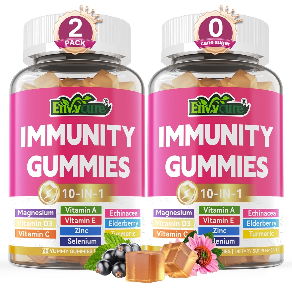 10 em 1 Suplemento de suporte imunológico Gummies, w/Echinacea, Vitamina C e Zinco de Elderberry, Selênio, Vitamina D3 5000UI, Magnésio, Imune Imune Multivitamin, para Antioxidante Energia Óssea, 2 Pack
