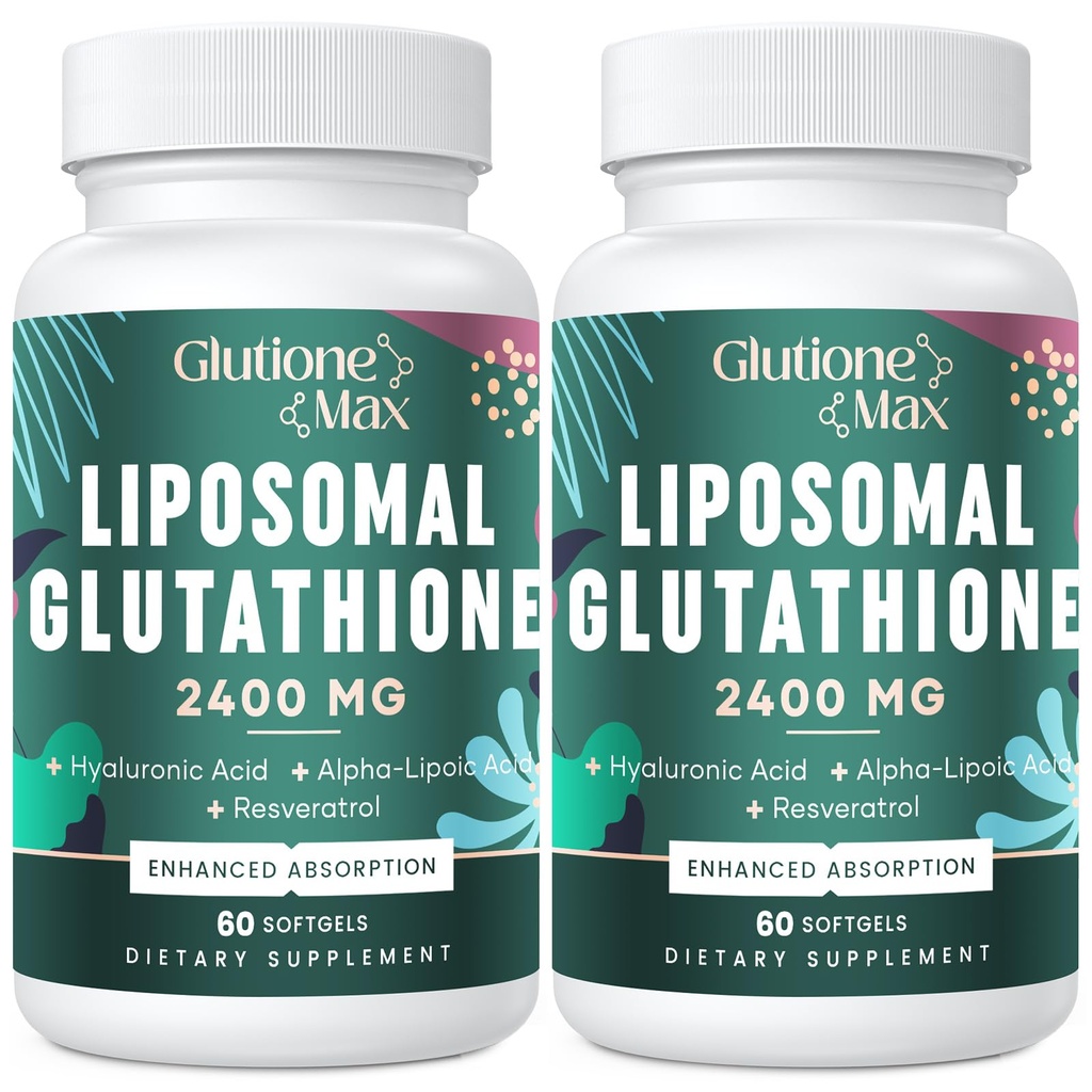 Glutationa lipossómica 8-em-1 2400 MG, Fórmula Antioxidante de Alta Absorção – com Ácido Hialurónico, Ácido Alfa-Lipoico, Resveratrol - Pele, Detox de Fígado e Sistema Imune, 120 Softgels