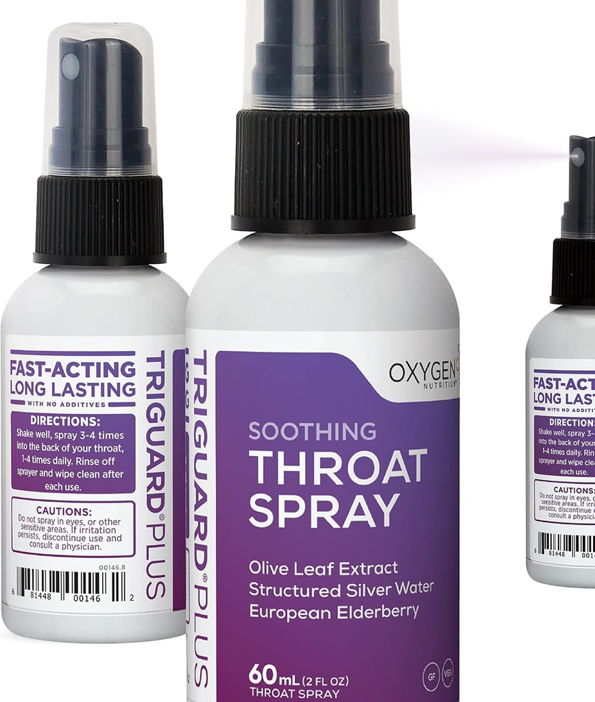 TriGuard Plus Spray Garganta Extrato de Elderberry, Extrato de Folha de Oliva e água de prata coloidal 3-em-1 Imune Suporte Garganta Spray □ Poderoso Imune System Booster □ Grande gosto, 2 onças, Made in USA