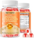 Suplementos de astaxantina 6mg + Vitamina lipossomal C 1000mg - Camada dupla - Niacina B6,B12, Folato, Biotina - Antioxidantes - Gelatina livre, Açúcar livre, 60Cts