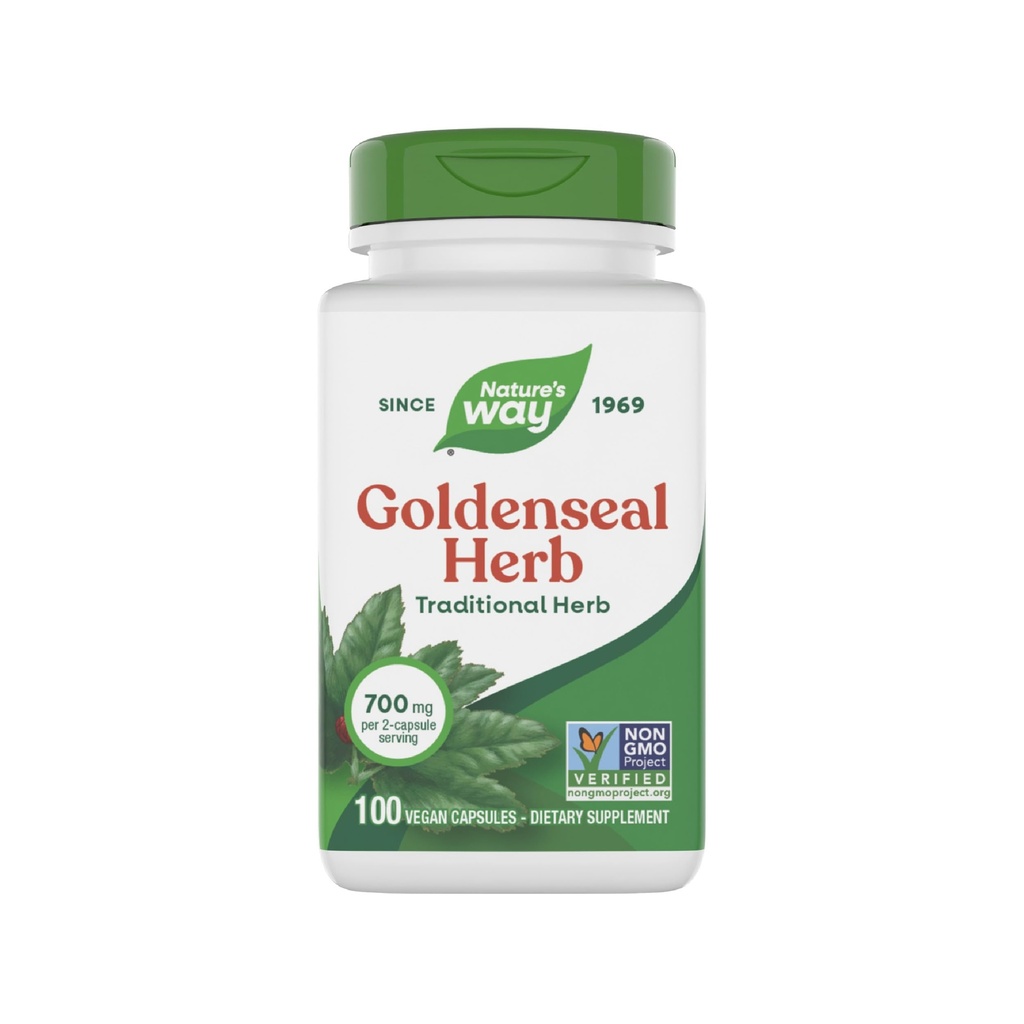 Nature's Way Goldenseal, Herb tradicional, 700 mg por serviço de 2 cápsulas, Projeto não-GMO verificado, Vegan, 100 cápsulas