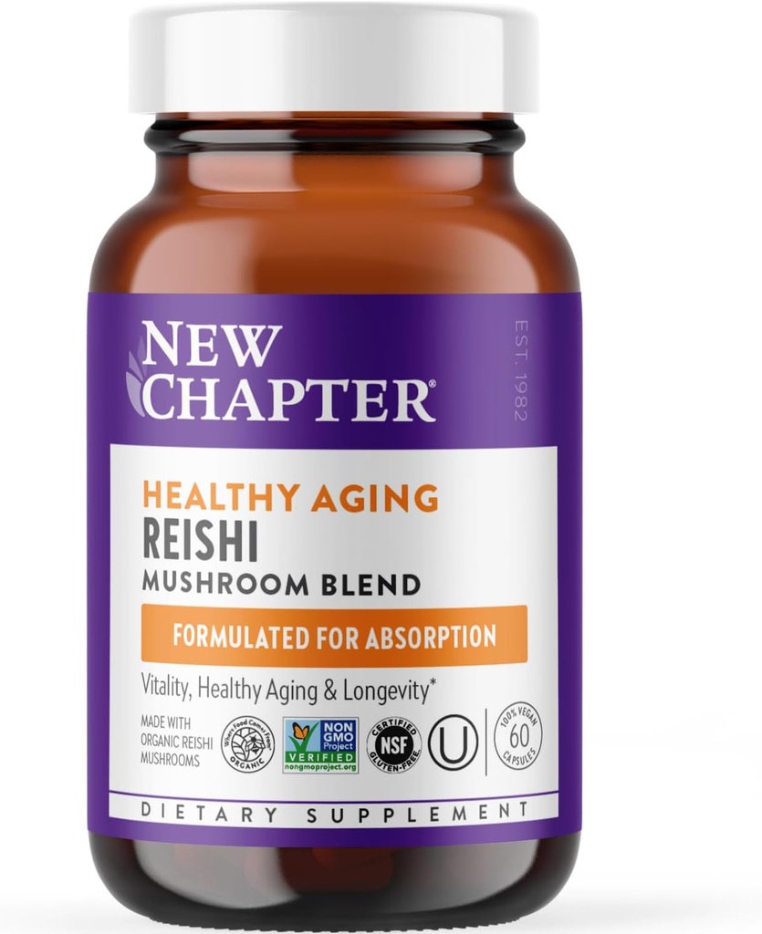 Novo Capítulo Cogumelo Reishi - LifeShield Reishi para Envelhecimento saudável + Cogumelo Reishi orgânico + Vegan + Não-GMO, Ingredientes Nootrópicos - 60 qui