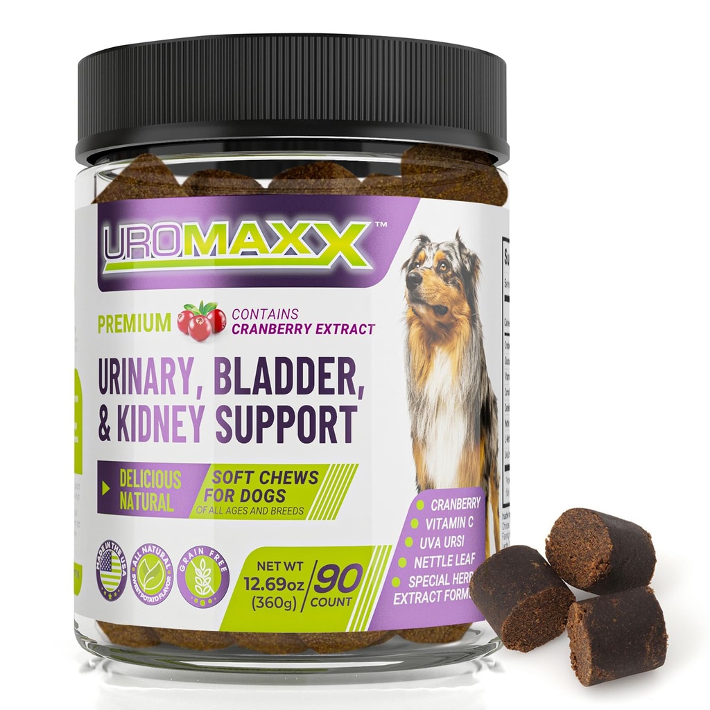 Tratamento de Infecção do Trato Urinário Dog, Bexiga e Suporte Rim para Cães, Cuidados Poderosos Animais de estimação, Mastigação Natural Macio com Cranberry & Glucosamina, Made in the USA, Chicken Flavor, 90 Count, 1 Pack