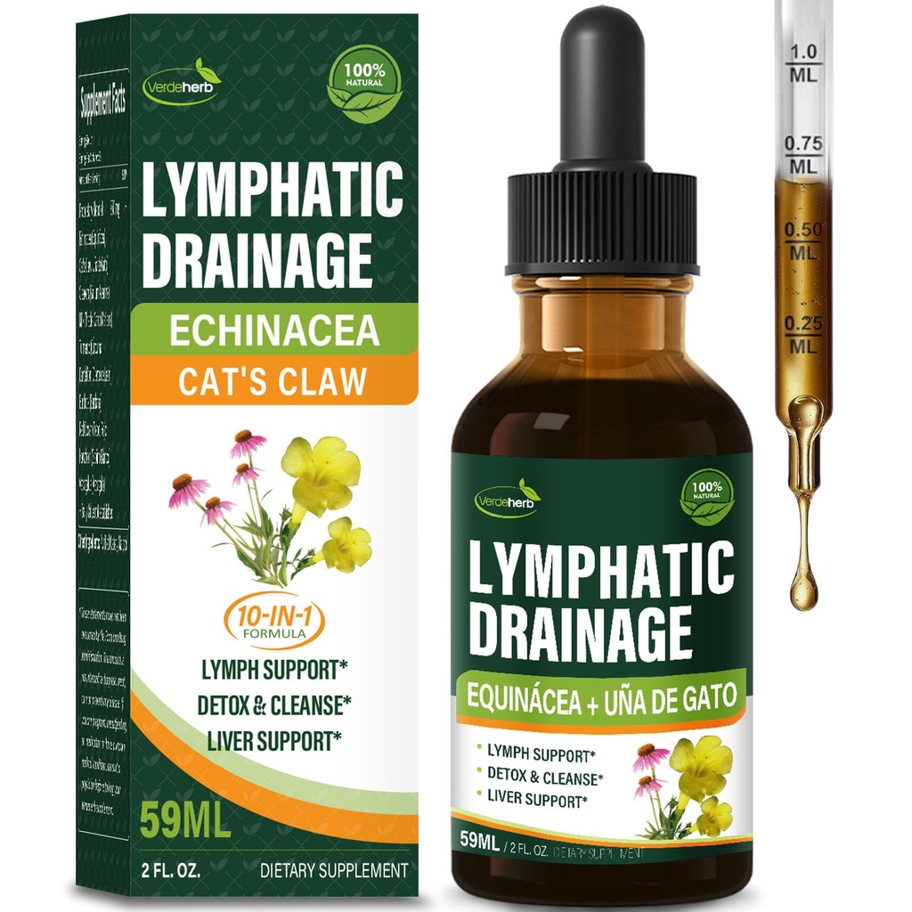 Cleavers Drenagem Linfática Gotas Melhorar Lymph Sistema Detox Cleanse, Echinacea, Cardo de Leite, Garra de Gatos, Açafrão, Dandelion, Burdock Immune Support Suplementar.