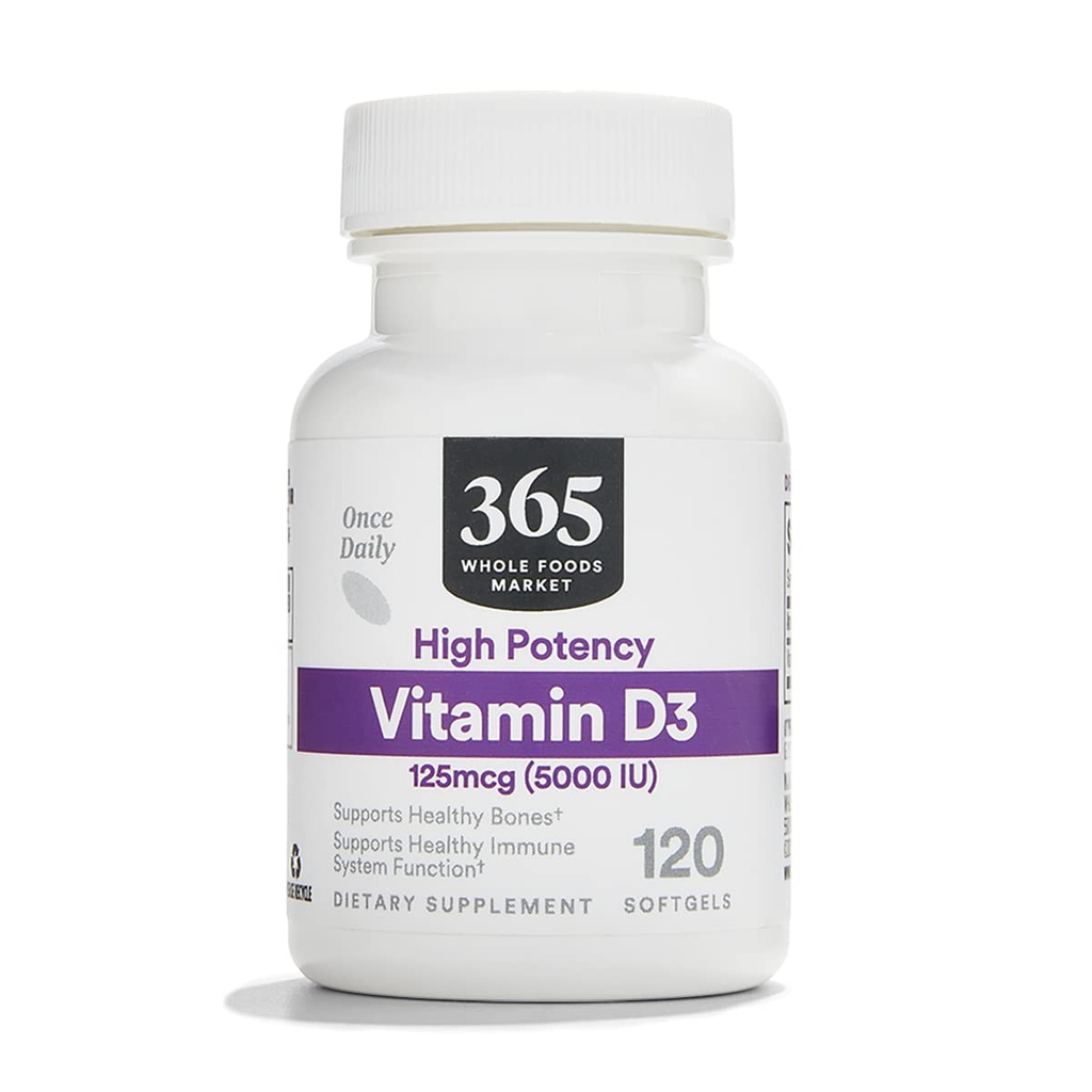 365 by Whole Foods Market, Vitamina D3 Softgels, 5000 UI, 120 CT