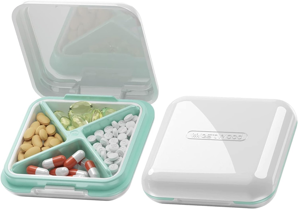 Caixa de pílulas DUBSTAR, Caixa de pílulas pequena - Impermeável Caixa de pílulas pequena diária portátil para bolsas Pocket Compact Travel Medicine Holder para vitaminas, óleo de peixe, suplementos, medicação (branco)