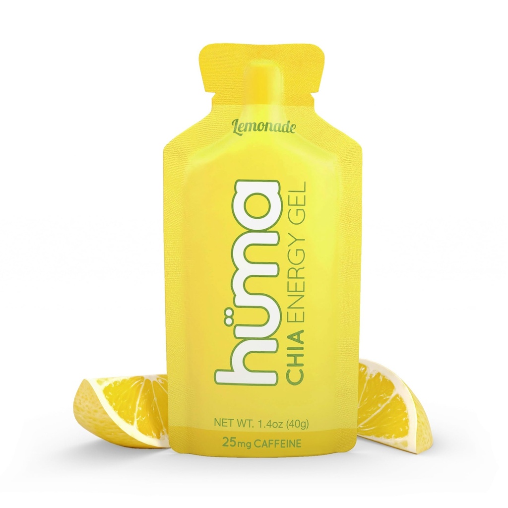Huma Chia Energy Gel, Limonada, 12 Gels, 25mg Cafeína - Premier Sports Nutrition for Endurance Exercise
