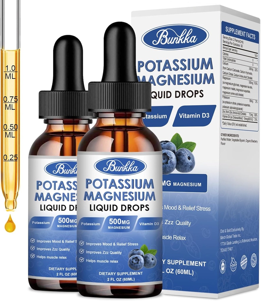 (2 Pack) Suplemento de magnésio de potássio líquido com potássio, magnésio, cálcio, vitamina D3, zinco, para adultos e crianças, sem açúcar