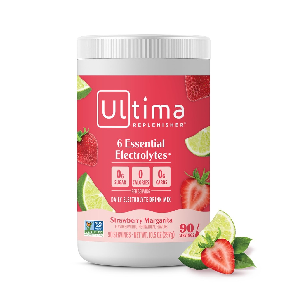 Ultima Replenisher Diária Electrolyte Powder Drink Mix – Açúcar Grátis – Morangueiro Margarita, 90 Servings – Hydration Powder com 6 Eletrolytes chave e Trace Minerals – Keto Friendly, Non-GMO