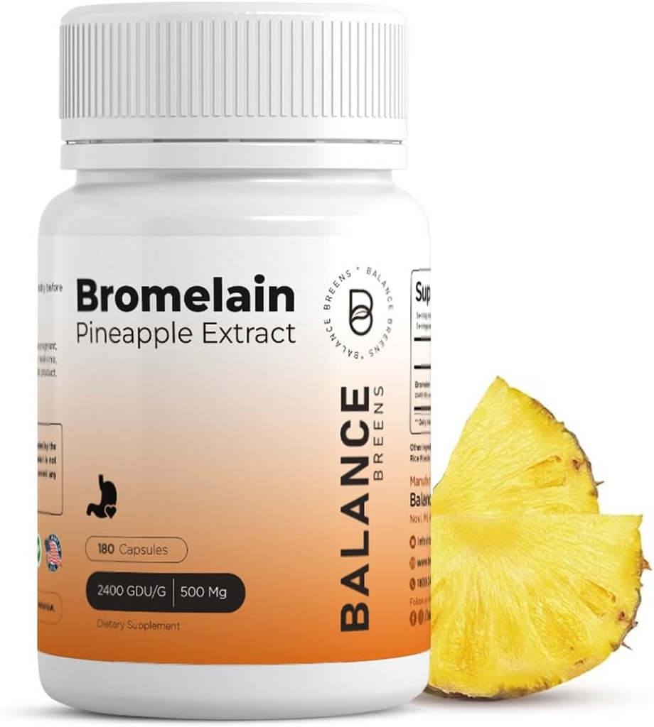Bromelaína 500mg - Extrato de Abacaxi Enzima Digestiva - Suporta Digestão e Suplemento de Apoio Conjunto - por Balance Breens