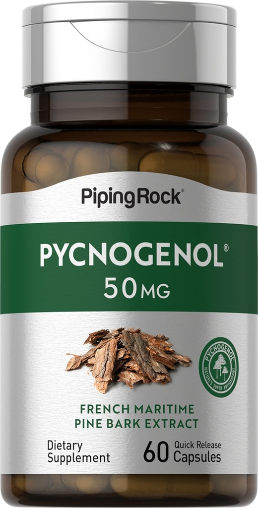 Piping Rock Picnogenol Supplement 50 mg 60 Cápsulas Extrato de Pine Bark Maritime Francês Pinus Pinaster para Homens e Mulheres