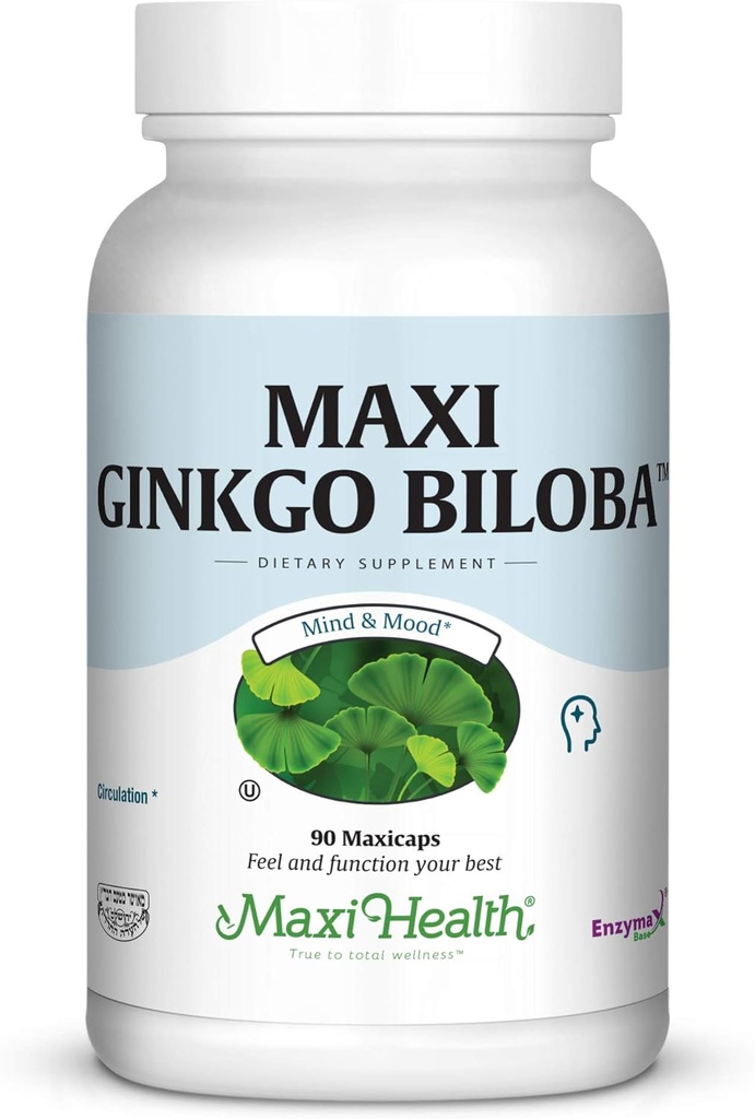 Maxi Health Ginkgo Biloba - Fórmula Cérebro e Circulação - 90 Cápsulas - Kosher (QGB)