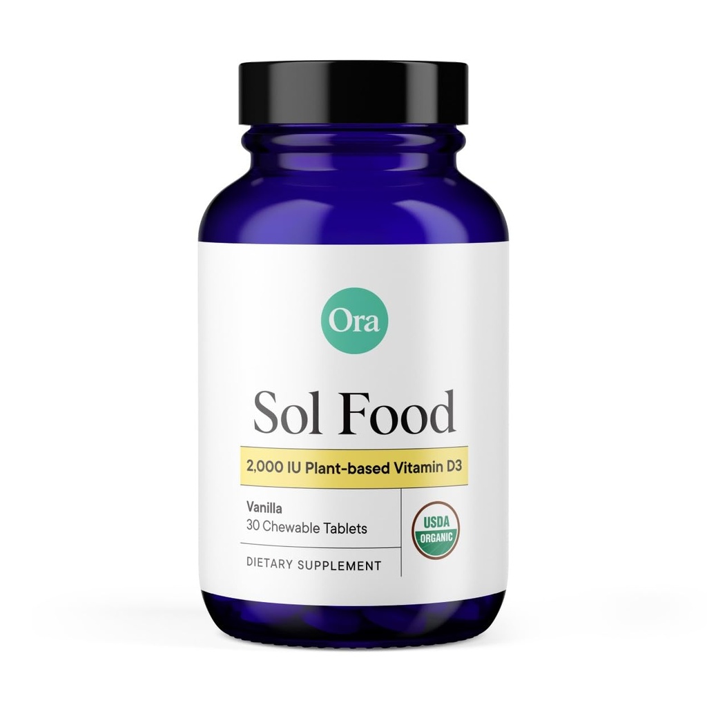 Ora Orgânica Vitamina D3 2000UI - Vegan Vitamina D mastigables de Lichen para a saúde óssea, suporte imunológico, & Humidade, Absorção máxima - 1 mês de fornecimento, 30 Vegan mastigável comprimidos de baunilha