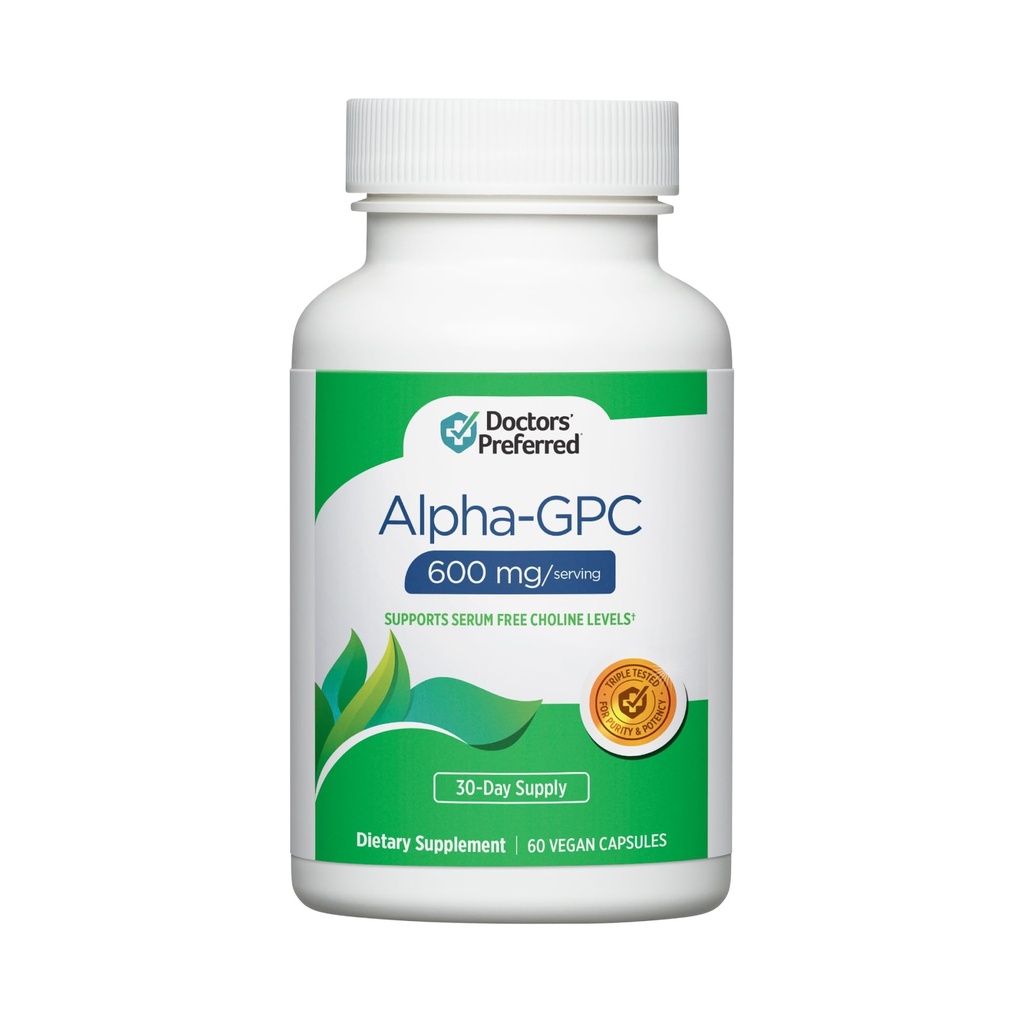Suplemento Alpha GPC - Fórmula Premium. 600 MG/Serving, 60 Cápsulas Vegan, Fonte de 30 dias