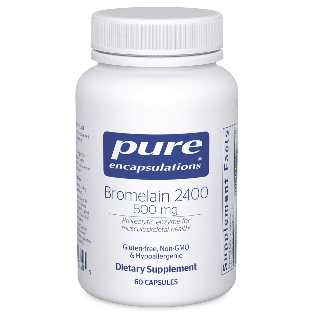 Encapsulamentos puros Bromelain 2400 500 mg - para suporte digestivo & saúde musculoesquelética - Suporta articulações & recuperação muscular* - Enzimas proteolíticas - Vegan - 60 Cápsulas