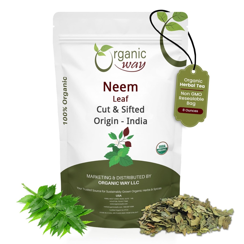 Via Orgânica Neem Leaf Corte e peneirado . Chá de ervas , Premium Neem Leaf , USDA Certified , Non GMO & Gluten Free , Origem - Índia (8 oz - 1/2 lbs)