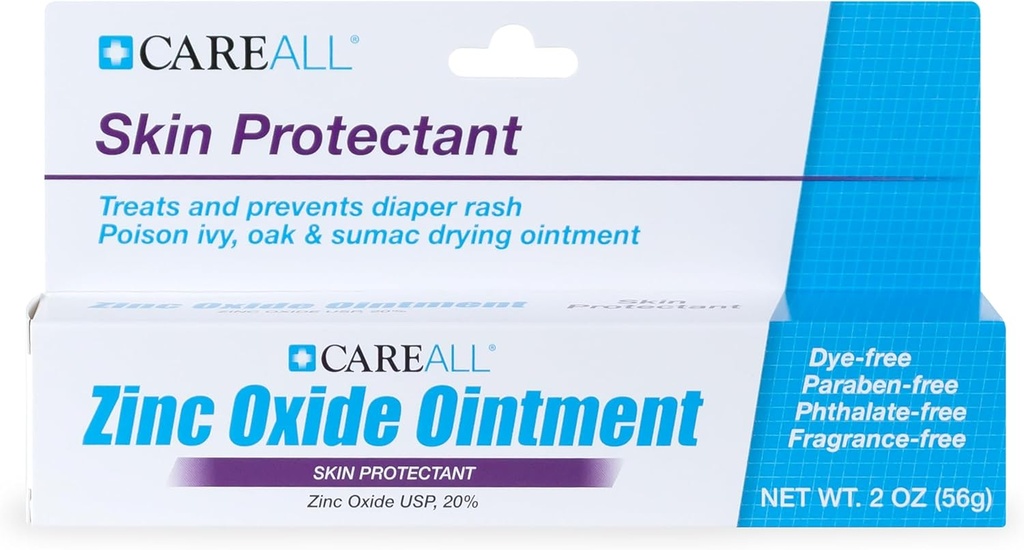 CuidadoAll Zinc Oxide 20% Skin Protect Barrier Ointment 2 onças, Alivia, Trata e Previne Irrigações Menores da Pele devido à Erupção da Diaper. Ajuda a selar a umidade. Protege a pele chafed.