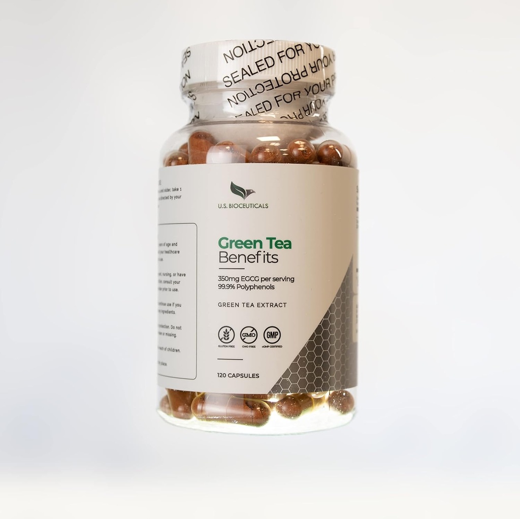 Benefícios de chá verde - Mais de 350mg de EGCG por garrafa - 99,9% Polifenóis - Suporta Saúde - 120 Cápsulas por garrafa
