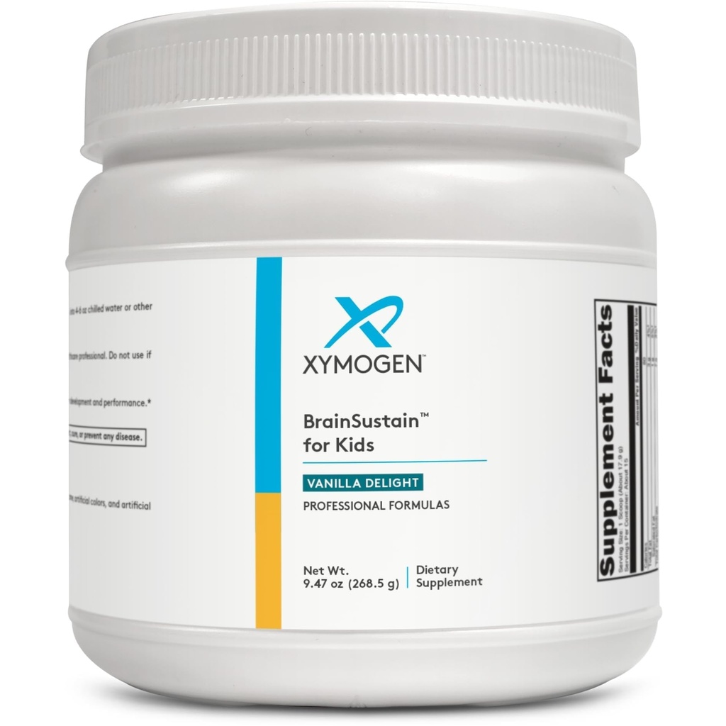 XYMOGEN BrainSustain for Kids - N-Acetil-L-Cisteína, Ácido Alfa Lipóico e DHA para Kids Focus Support - Suplementos Cérebro para Memória e Foco - Não-GMO, Glúten, Soja + Dairy-Free (9,47 onças)