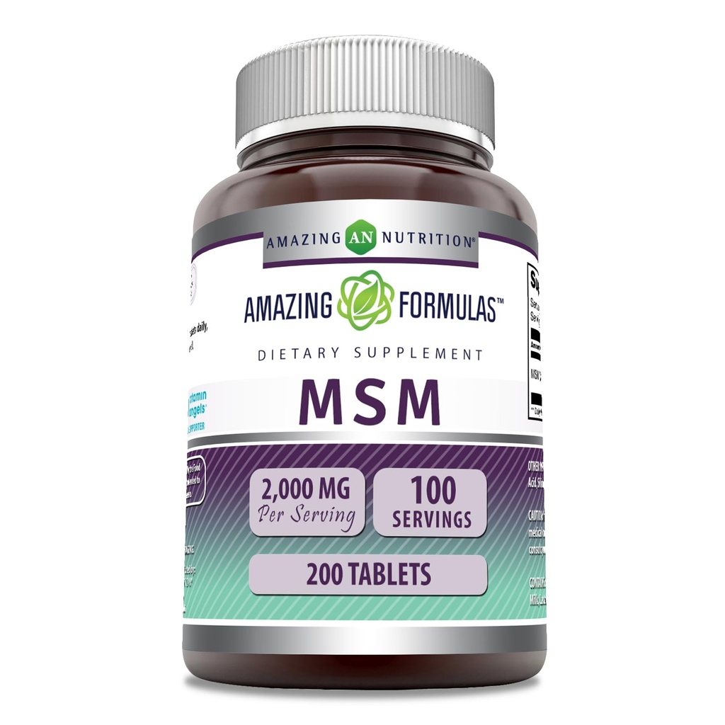 Fórmulas surpreendentes HSH (Metilsulfonilmetano) Suplemento de 1000 Mg por serviço de 200 comprimidos