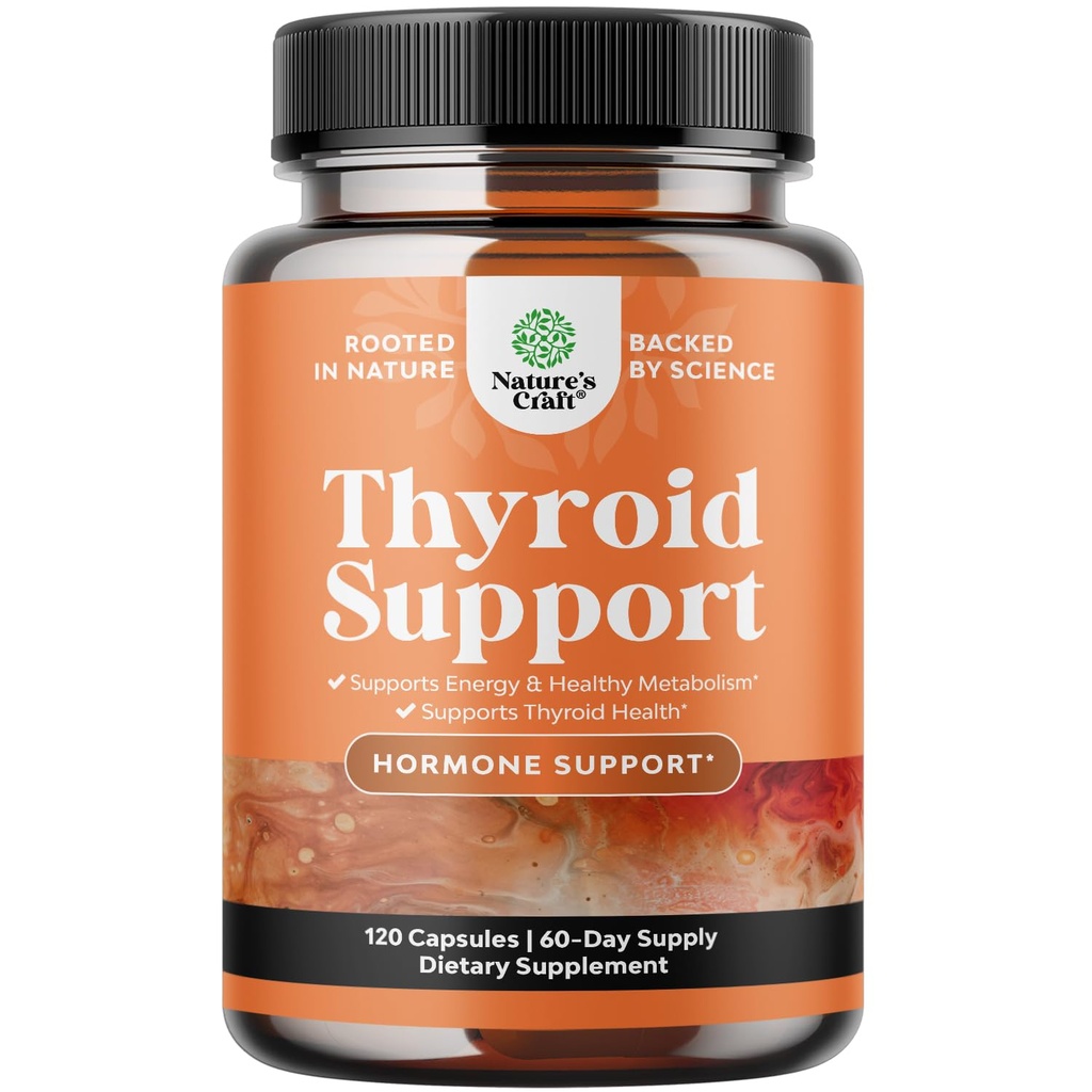 Complexo de suporte de tireóide de ervas - Potent Kelp Iodine Supplement com L Tyrosine, Bladderwrack, Selenium & Puro Ashwagandha para equilíbrio hormonal - Mood & Energy Dietary Pills - 120 cápsulas Halal