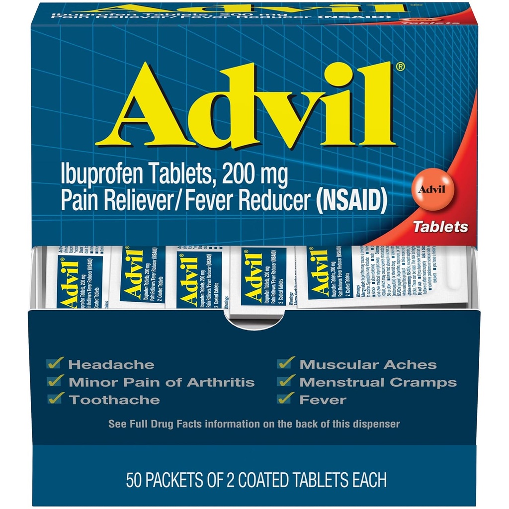 Advil Ibuprofeno, 200 mg, 50 embalagens de 2 comprimidos revestidos (Pacote de 2)