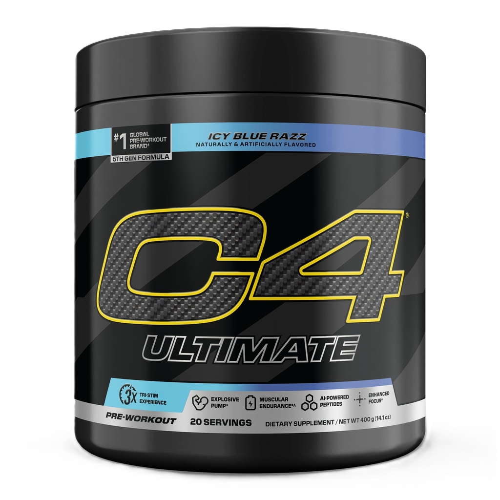 Cellucor C4 Ultimate Pre Treino Pó ICY Blue Razz - Açúcar Free Pré-treino Suplemento de energia para homens e mulheres - 300mg Cafeína + 3,2g Beta Alanine + 2 Criaturas patenteadas - 20 Servings