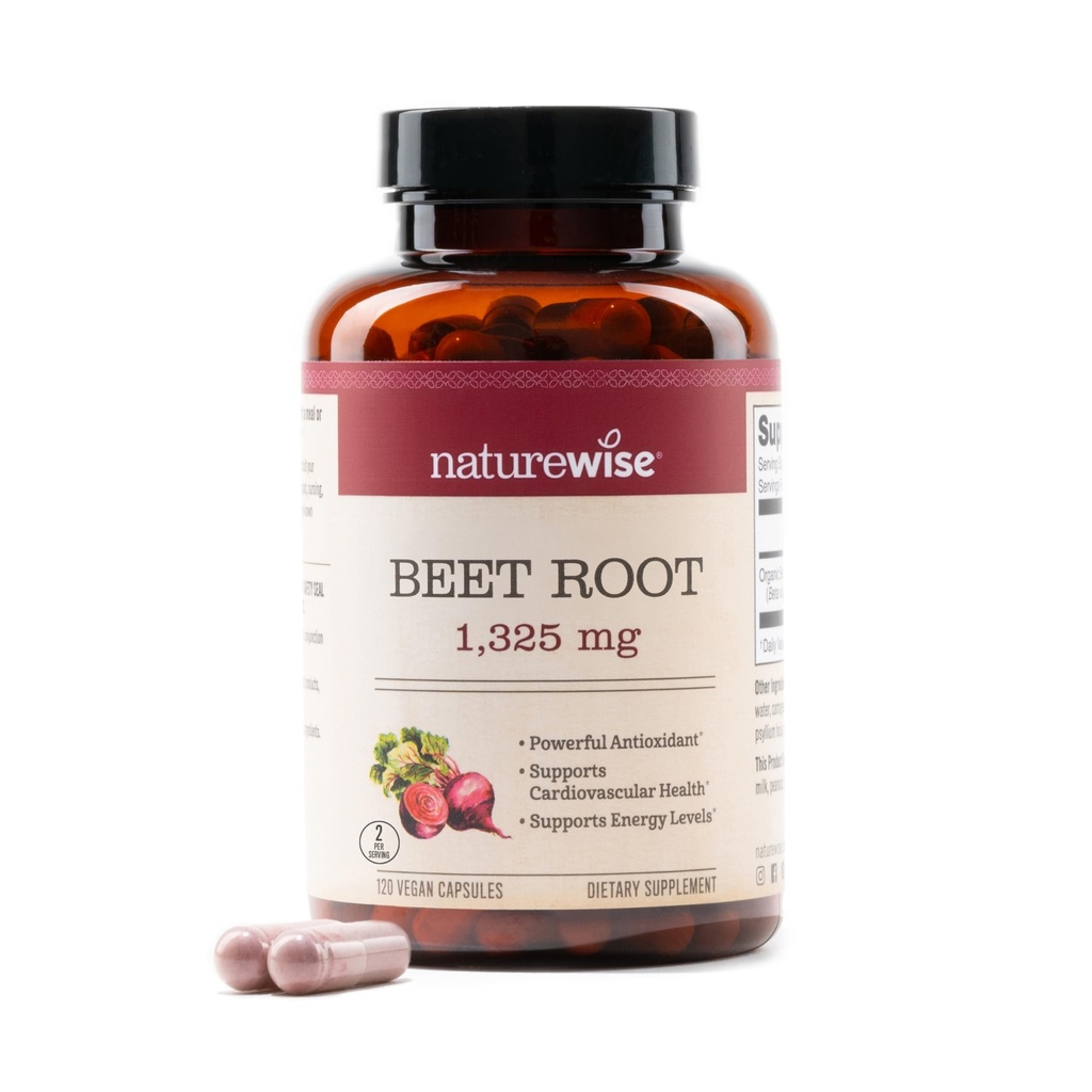 NatureWise Beterraba Raiz Cápsulas 1325mg com Beterraba Orgânica - Nitric Oxide Booster para Circulação e Apoio à Saúde do Coração - Vegan, Gluten-Free, Non-GMO - 120 Cápsulas[60 fornecimento dia]