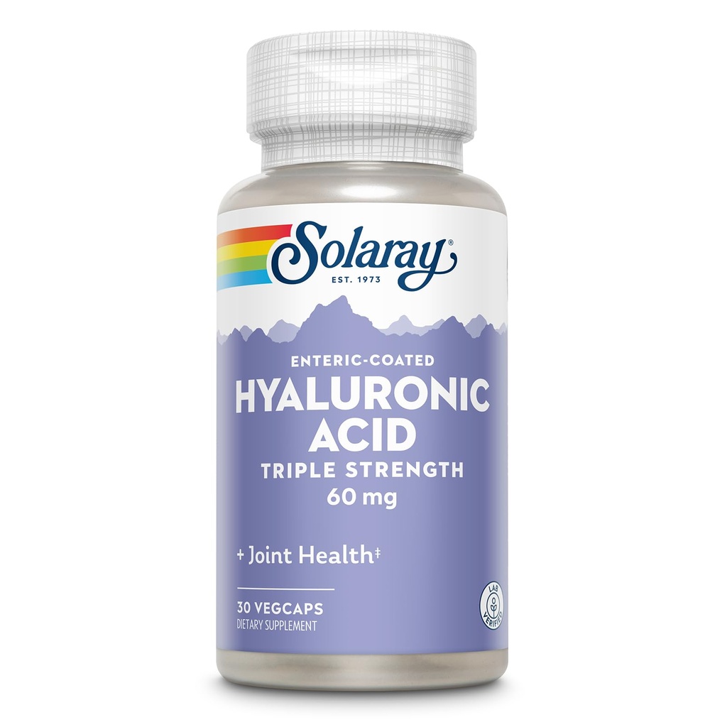 SOLARAY Hyaluronic Acid Tripla Força - suporte de elasticidade e firmeza da pele - mais vitamina C - laboratório verificado, 60 dias de garantia dinheiro de volta, 30 serviços, 30 VegCaps