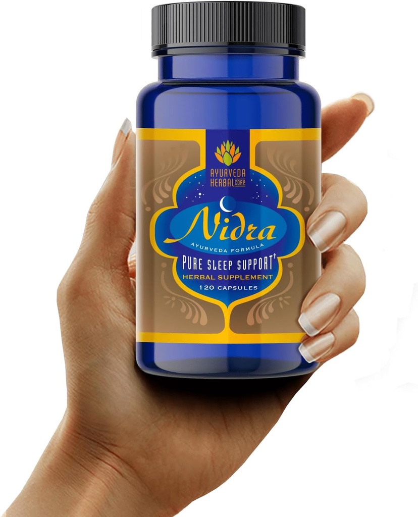 Nidra 100% All-Natural Ayurvedic Herbal Sleep Supplement- Drug Free, Não-Habit Forming, Ajuda de alívio de estresse para uma noite descansada - 120 Conde (Pacote de 1)