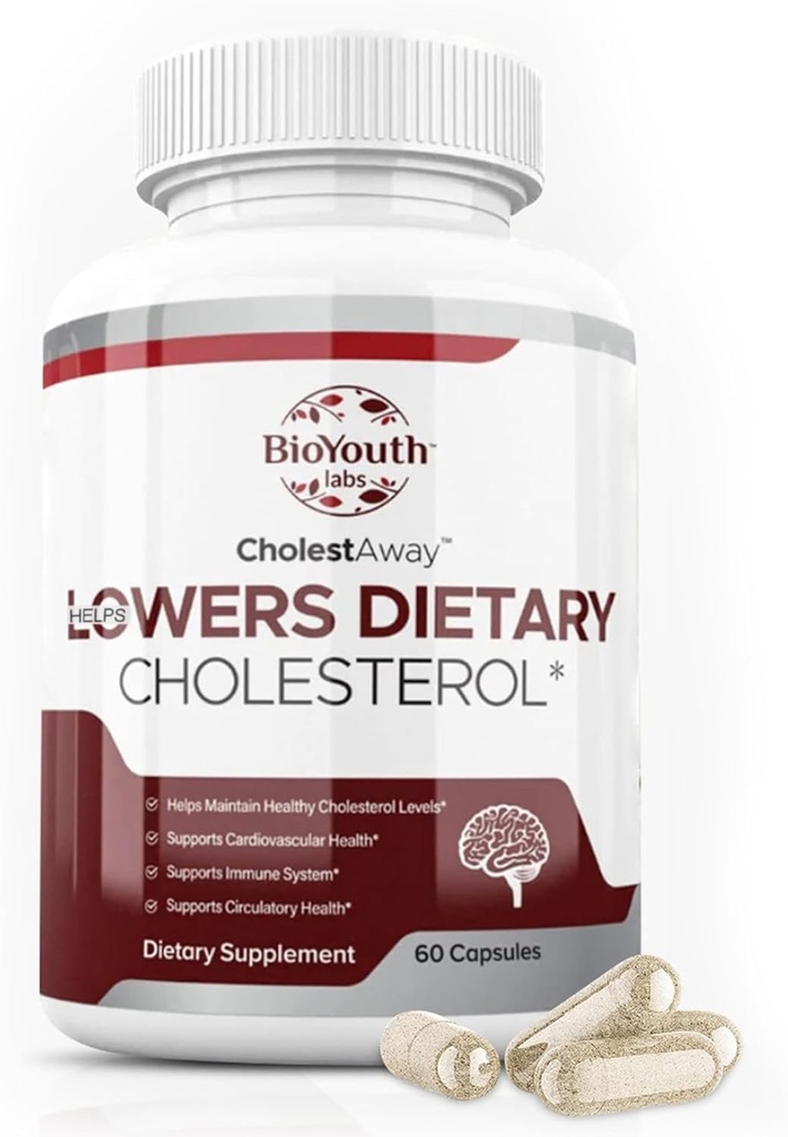 BioYoth Labs Colesterol Natural Suplemento de suporte para adultos - Mistura nutritiva de alho, berberina, extrato de coca e lecitina de soja - 60 Cápsulas