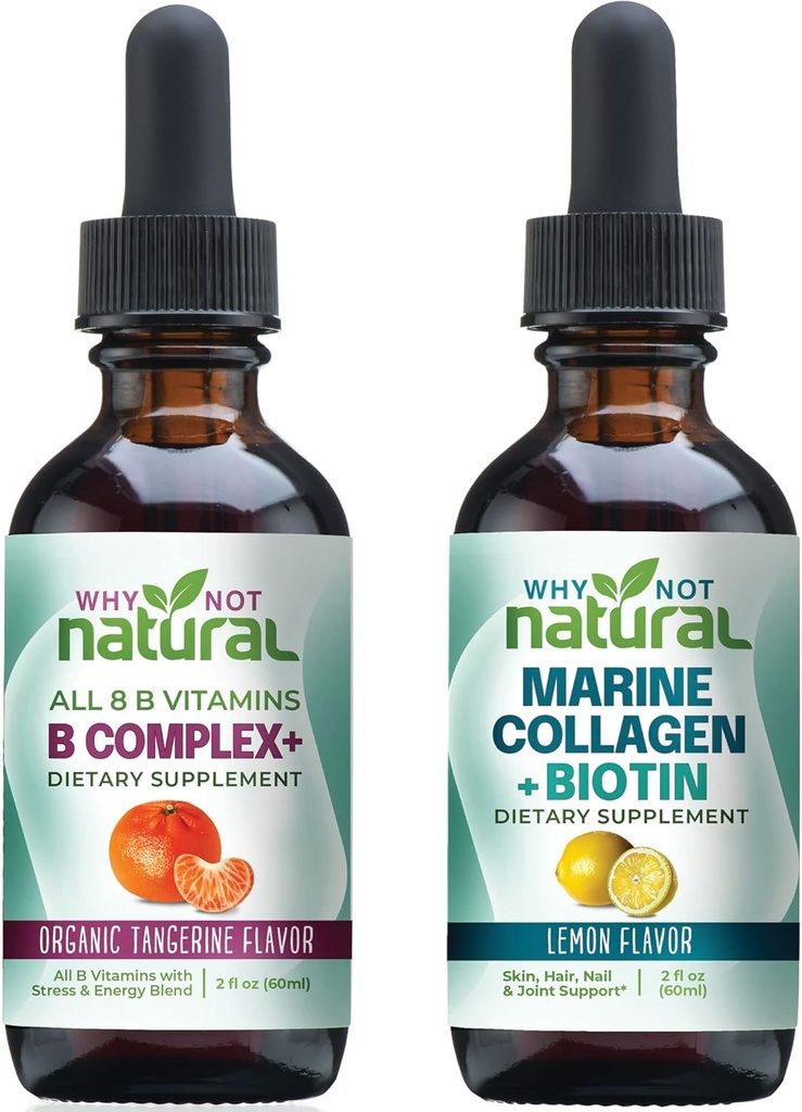 Por que não Natural Vitamina B Complexo de gotas líquidas e Colágeno Líquido Marinho para cabelos, pele e unhas