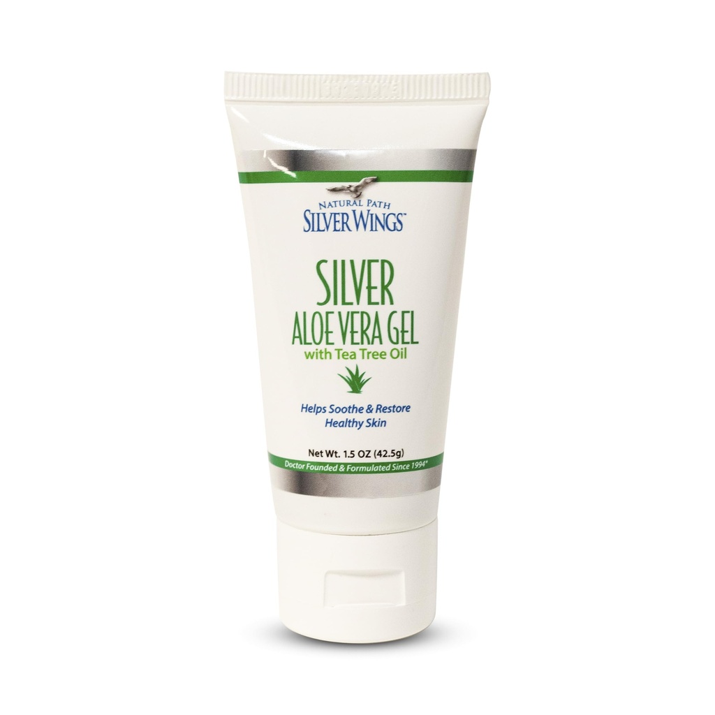 Caminho Natural Asas de Prata 200ppm Prata com Aloe Vera Gel e óleo de árvore de chá - calmante cuidado com a pele - 1,5 oz