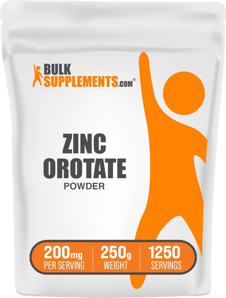 BulkSuplementos.com Pó de orotato de zinco - Zinco Minerals Suplemento, para suporte imunológico - Gluten Free, 200mg por serviço, 250g (8,8 onças) (Pacote de 1)