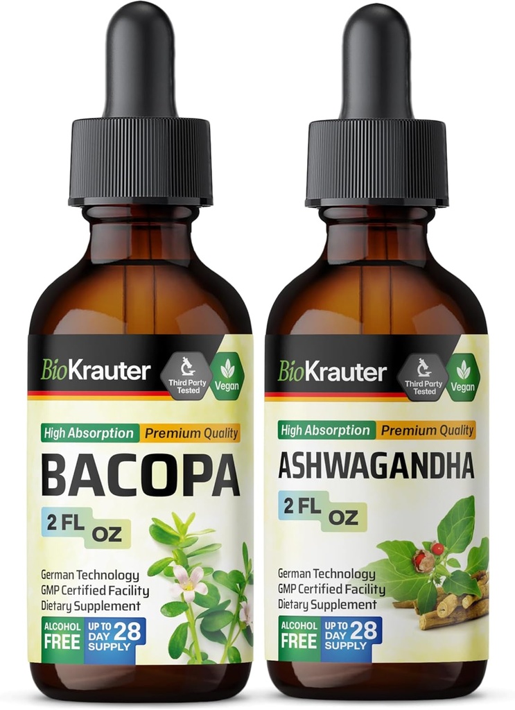 BIO KRAUTER Bacopa Tintura 2 Fl. Oz. & Ashwagandha Tintura 2 Fl. Oz.