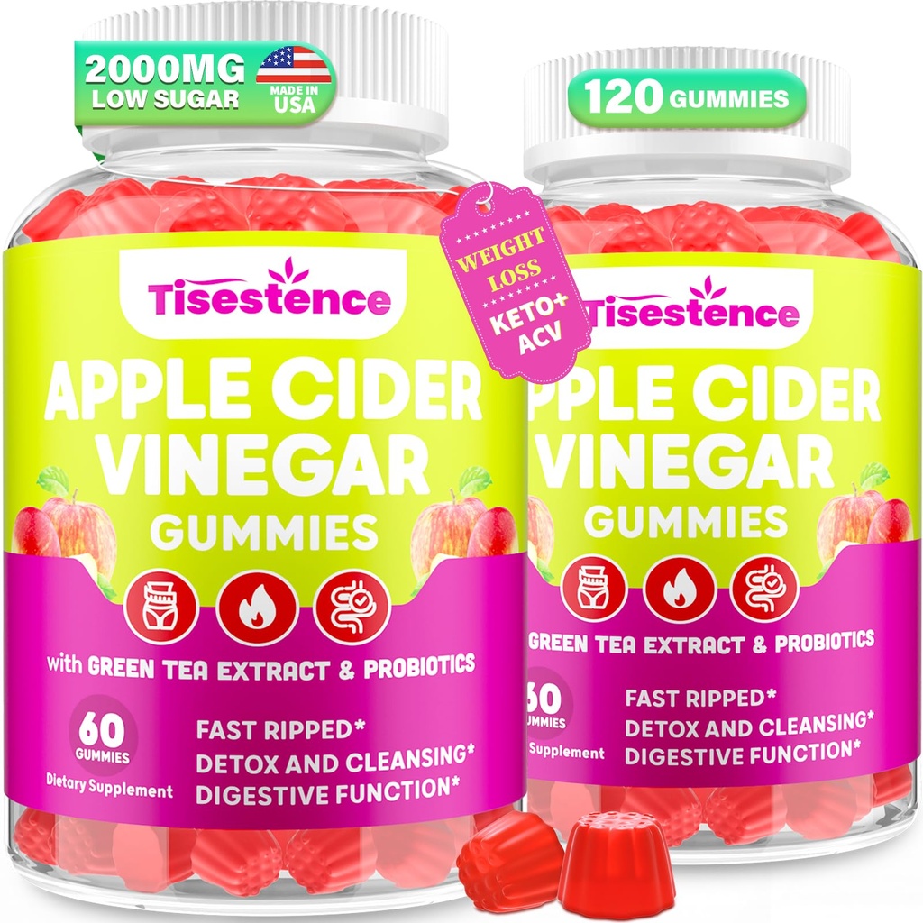 Pastilhas de vinagre de sider de maçã, Keto ACV chicletes para mulheres e homens, Suplemento de vinagre de sider de maçã com chá verde, B12, Probiótico para Detox Cleanse, Metabolismo e Saúde Digestiva, Vegan - 2 meses de fornecimento