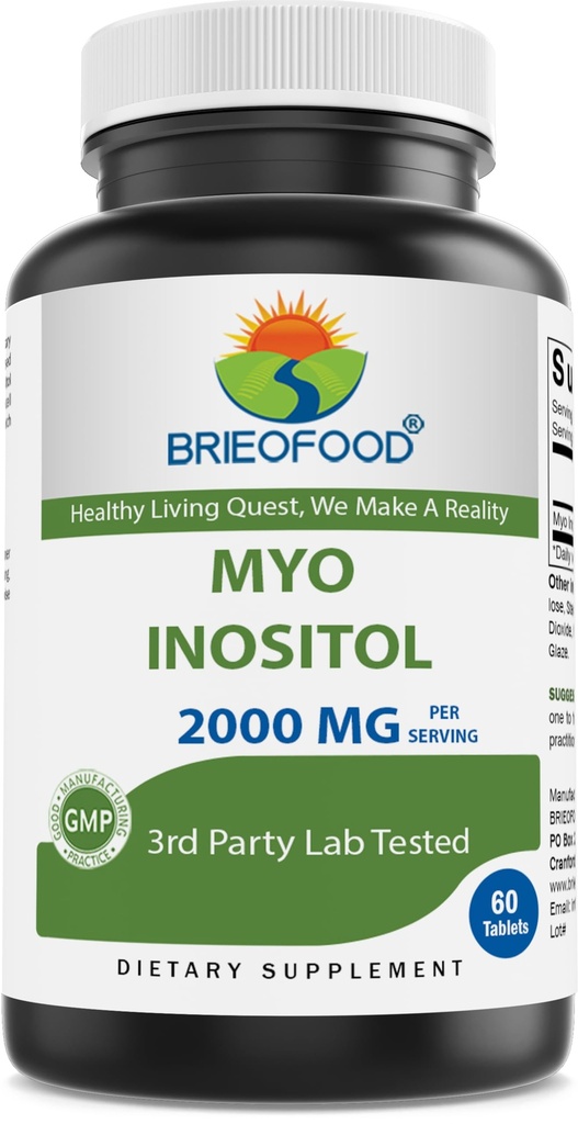 Brieofood Myo Inositol 2000 mg por serviço - 60 Comprimidos - Laboratório 3o partido testado