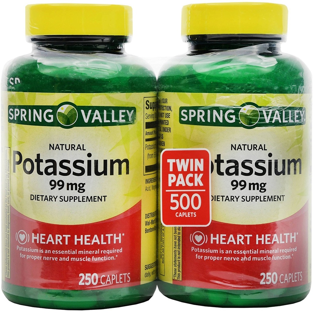 Spring Valley Potássio 99 mg de Gluconato de Potássio 595 mg (contagem 250, embalagem 2)