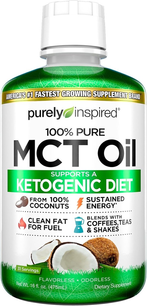 Óleo de MCT (Puramente Inspirado Puro Óleo de MCT Keto) Fonte de óleo de coco, não-GMO (Suporta Keto & Paleo Diets) Misturas com café, chá e batidos (Oil MCT para energia sustentada)