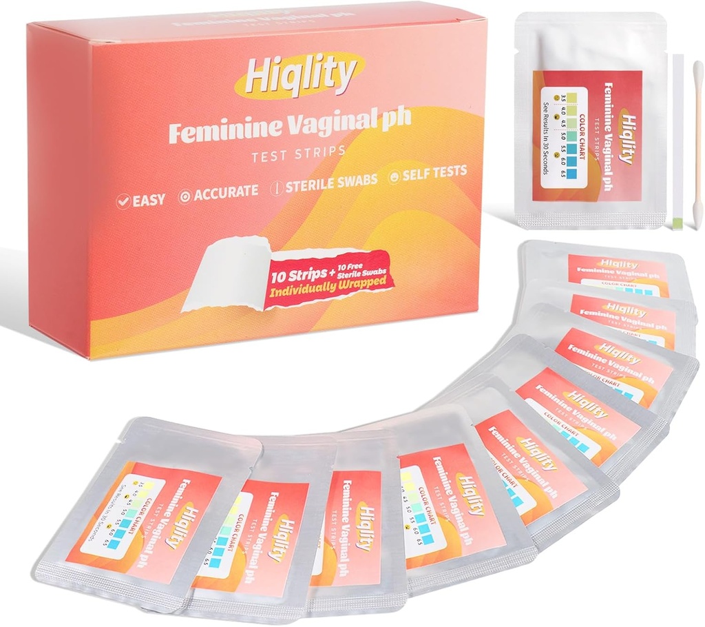 Faixas de teste de pH vaginal com esfregaços estéreis, tiras de teste de pH vaginal de saúde feminina Kits de testes de pH vaginal, equilíbrio de pH vaginal e teste de infecção de levedura, tiras de teste de BV embalados individualmente para mulheres, 10 sacos