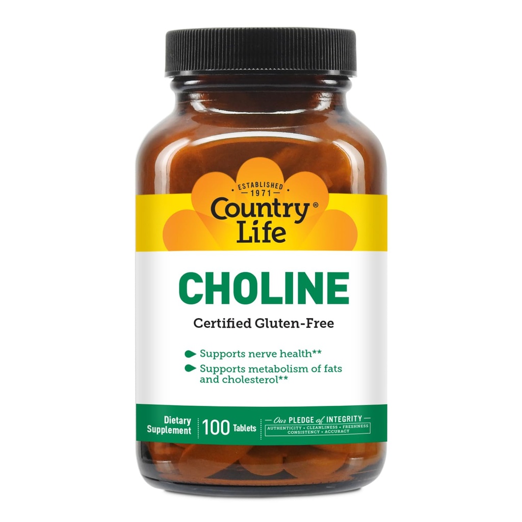 País Vida Choline 266mg, Certificado sem glúten, Certificado Vegan, Certificado Halal - 100 Comprimidos