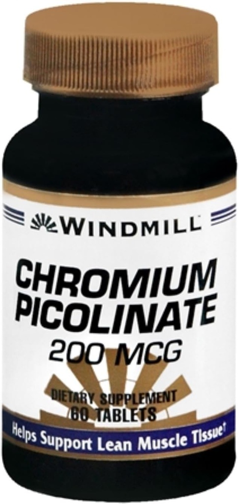 Picolinato de cromo de moinho de vento 200 mcg Comprimidos 60 Comprimidos (Pacote de 4)