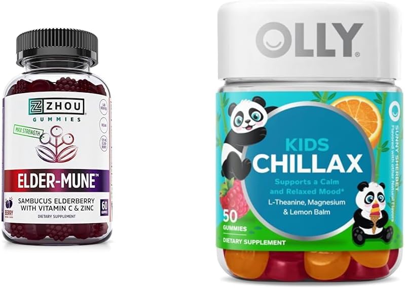 Zhou Nutrition Elderberry Gummies 60 Count & OLLY Kids Magnesium Gummies 50 Count Imune & Calm Support