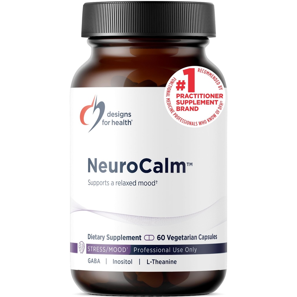 Designs para a saúde NeuroCalm - Suporta humor e alívio de estresse com GABA, Inositol, L-Teanina, 5HTP, Vitamina B12 e B6, Taurina, Camomila, Magnésio, e PharmaGABA - Glúten Livre, Vegan (60 Cápsulas)