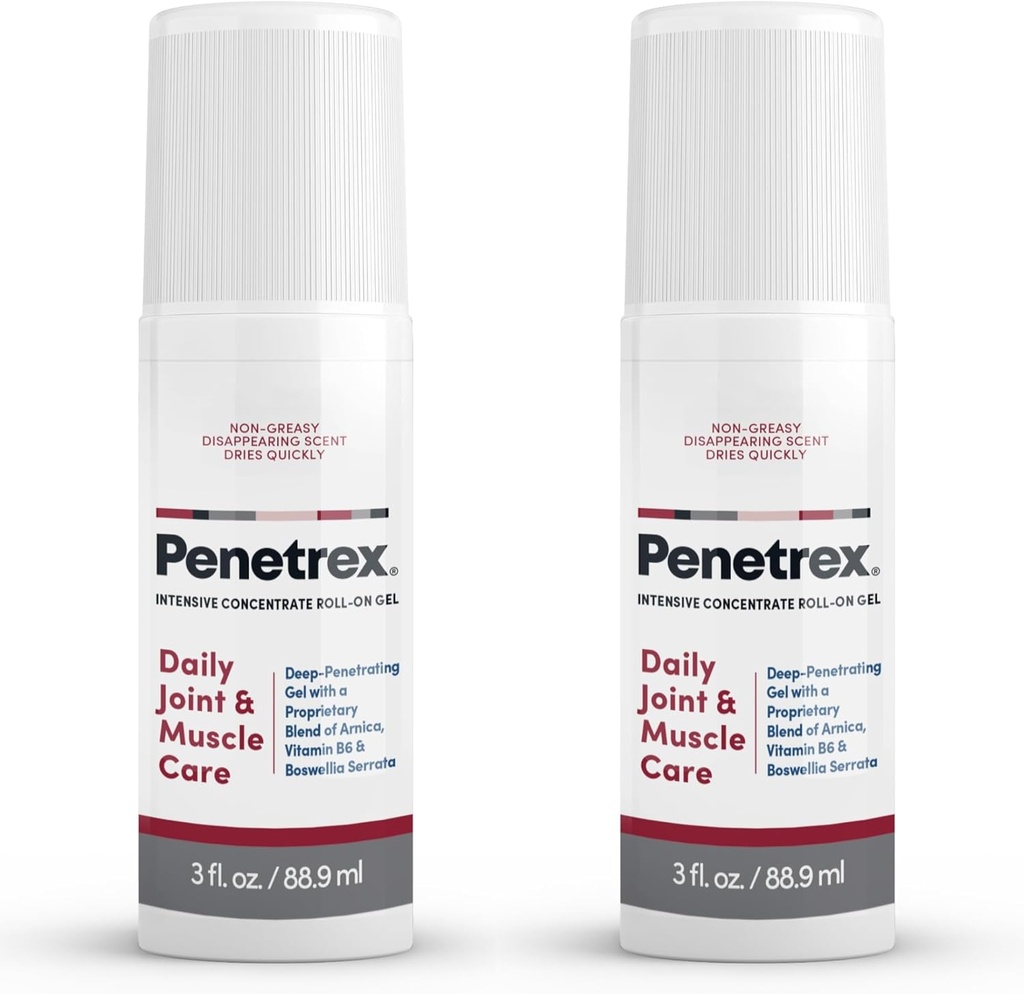 Terapia articular e muscular Penetrex - Gel calmante para costas, pescoço, mãos, pés - Esfregadura Corpo inteiro Premium com Arnica, Vitamina B6 e HSH - 3 onças Roll On Gel (2-Pack)