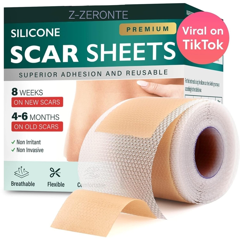 Folhas de Silicone Scar, Fita de Silicone Scar (1,6"x 120" Roll-3M), Folhas de remoção de cicatriz reutilizáveis e eficazes, Folhas de remoção de Silicone Scar para cicatrizes cirúrgicas, Keloid cura, C-secção, Tuck barriga