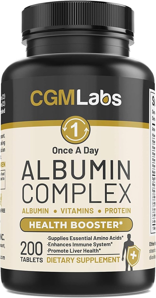 Complexo de Albumina Uma vez por dia - Albumina Branca de Ovo, Proteína de Whey, Geléia Real, Ácidos Amino Essenciais - 200 Tablets