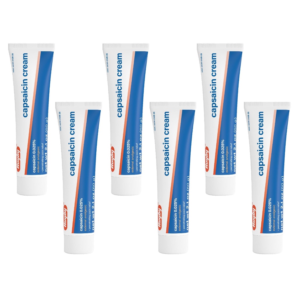 Rugby Capsaicin 0,025% Creme para alívio da dor penetrante - 2.1 Oz (60g) (6 embalagem)