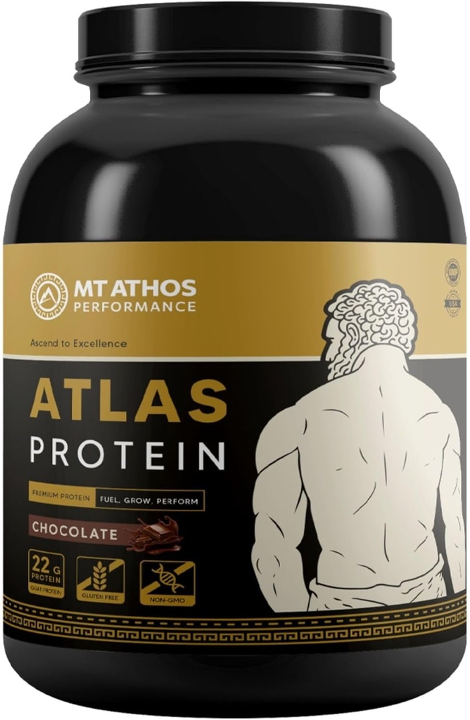 Atlas Chocolate Protein Powder □ Leite de cabra Whey com proteína de caseína 22 g de proteína por serviço de chocolate