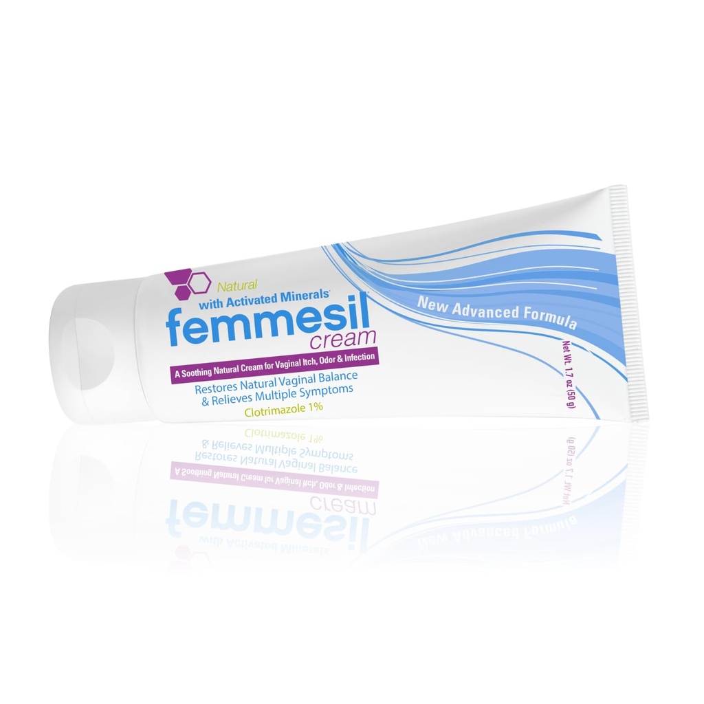 Tratamento de Infecção por Levedura de Femmesil para Mulheres, com Clotrimazol, Creme vaginal antifúngico para alívio calmante de Coceira Vaginal & Irritação, Queimando & Desconforto, Tubo de 1,7 oz